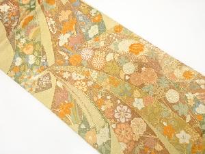 アンティーク　古典柄に松竹梅・草花模様織り出し袋帯（材料）